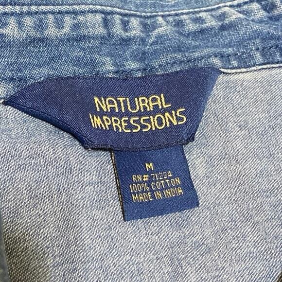 July 4th USA Flag Freedom Denim Shirt Button Up Cotton Natural Impressions M - Picture 7 of 10